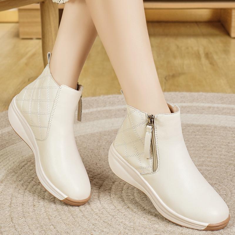 

Mid Top New Thick Soled Sloping Heel Height Increasing Women s Mom Boots 35 бежевый
