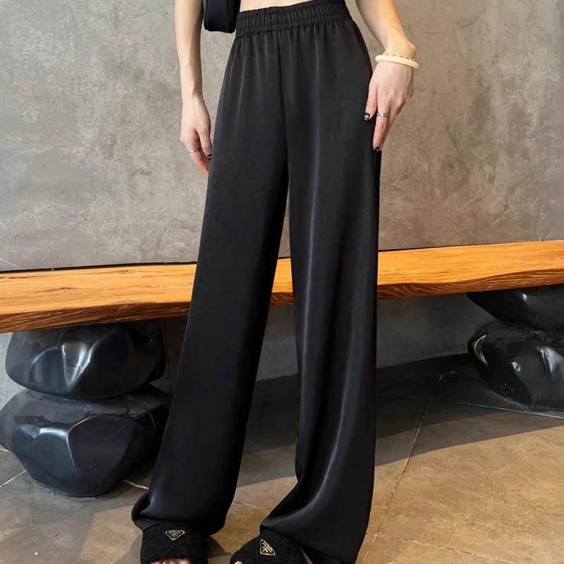 

Жіночі повсякденні літні штани з високою посадкою з крижаного шовку довжиною до щиколотки, довгі штани, жіночі штани, штани з широкими штанинами L чорний