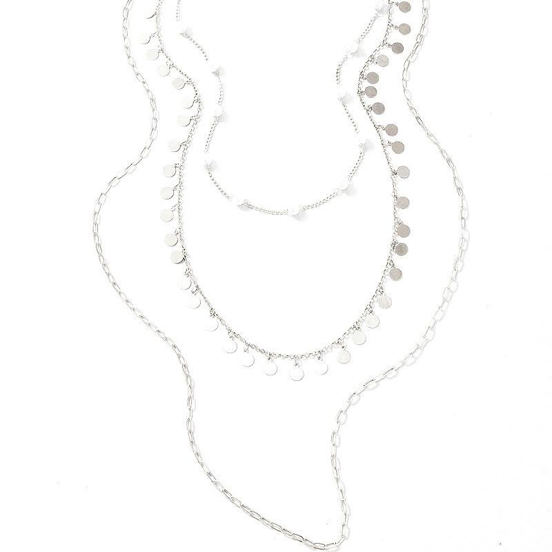 Geometric Cross Strand Pearl Neck Chain Accessories, Simple Multi-Layer Metal Sequin Pendant Necklace