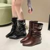 Fashion Shoes for Women 2024 Hot Sale Slip-on Women's Boots Fashion Metal Decoration Modern Boots Women Sexy Pointed Toe Mid-Calf Boots