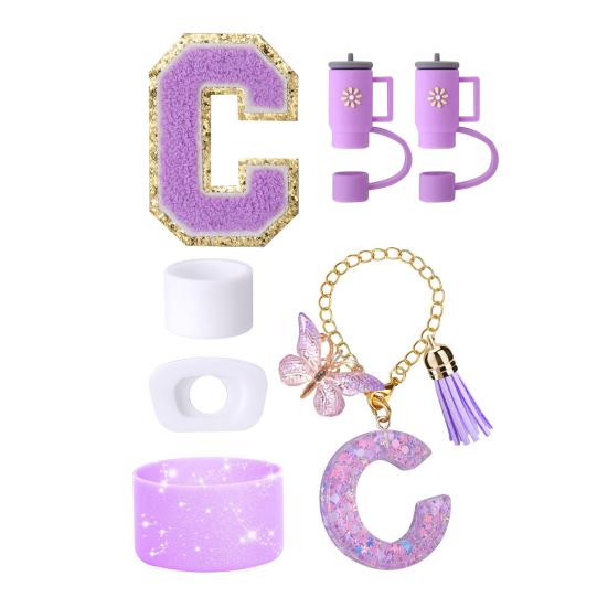 7Pcs Cup Accessories Set for 30/40oz Tumbler Silicone Straw Lid Spill-Proof Stoppers Handle Charm Initials Sticker Durable