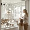 Festive Storefront Decorations 4Pcs Christmas Static Window Clings, White Town House Snowflake Glass Stickers, DIY Snow Scene Reusable Xmas