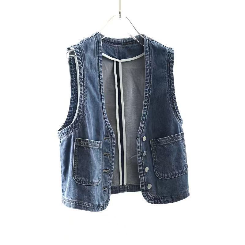 Short Women Denim Vest New Fashion Loose Simple Outerwear Versatile Sleeveless Jean Waistcoat
