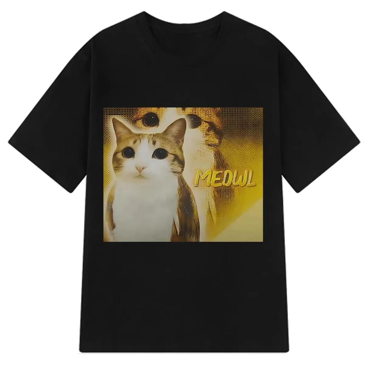 Summer Short-sleeved Meowl Cat Funny Cat Meme Graphic T-shirt Women Fashion T-shirt Loose Vintage T-shirts S