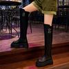Over-knee boots women's autumn and winter 2025 new retro round head thick-soled high boots thick heel belt buckle elastic thin boots