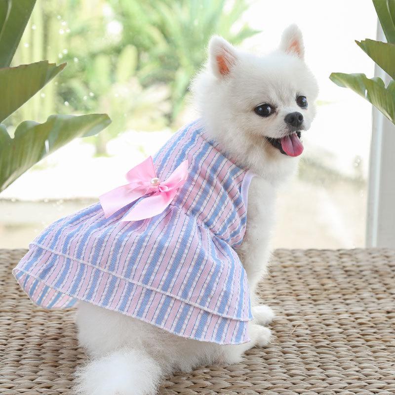 Plaid Printing Bow-knot Decor Apparel Two-legged Dog Costume Skirt Dress for Summer Pet Clothing