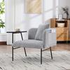 Modern single armchair with comfortable fabric backrest and two storage compartments, complemented by a practical side table.