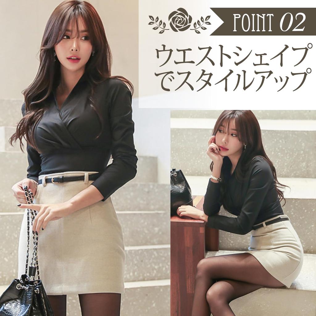 GRAXIA Mini Dress Tight Long Size Suitable for Hostess and Lounges Women's Two-Piece Set, Cache-Coeur, Fit, Sleeves, Neckline, Black, M, Hostesses,
