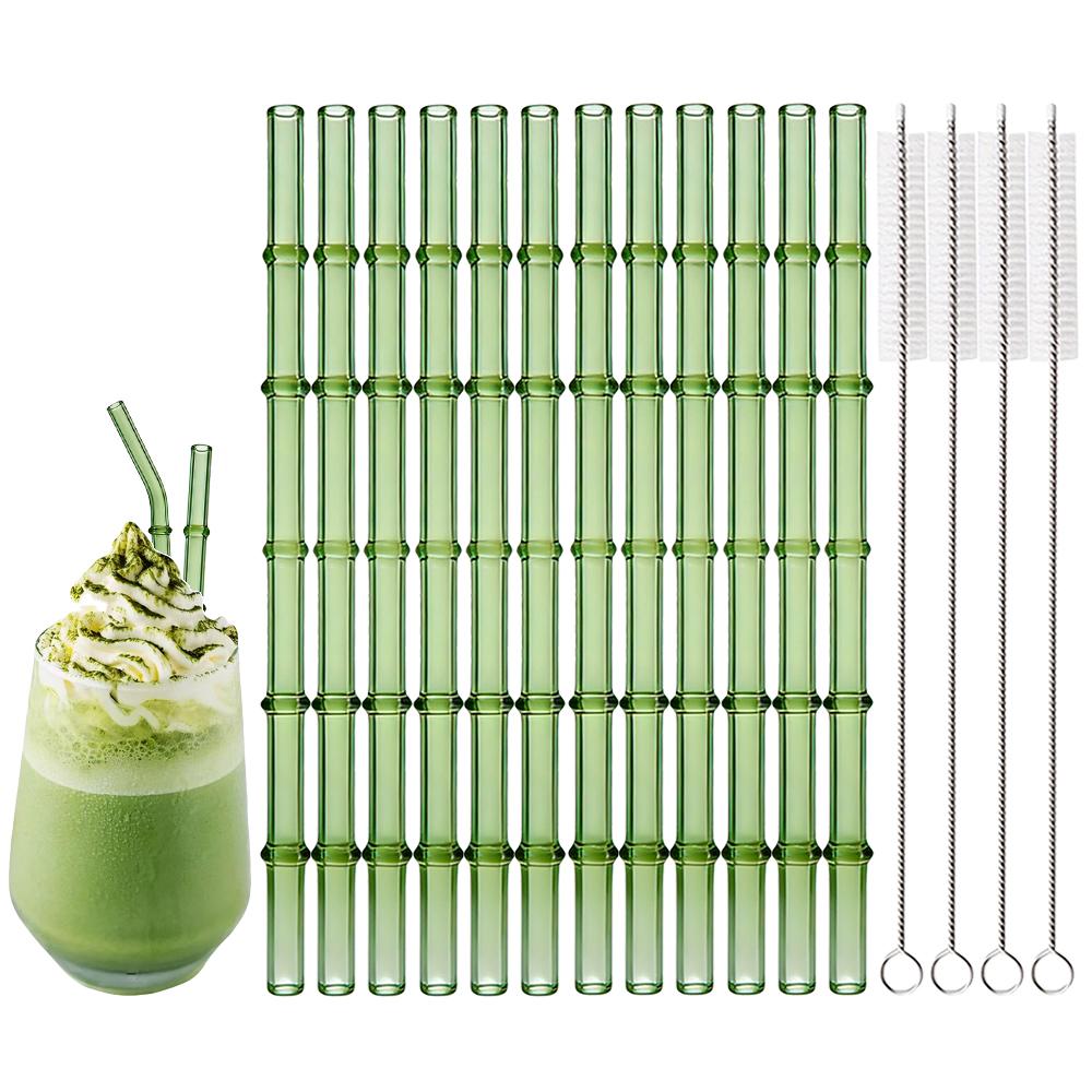 

16Pcs/Set Reusable Glass Straws Set Green Glass Healthy Eco Friendly Drinking Straws for Cocktail Smoothie Milkshake
