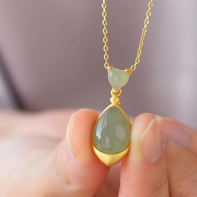 טיפת מים טבעית Hetian Grey Jade שרשרת עצם הבריח Hotian Jade שרשרת תליון לנשים תכשיטי שרשרת אישיות רב תכליתית