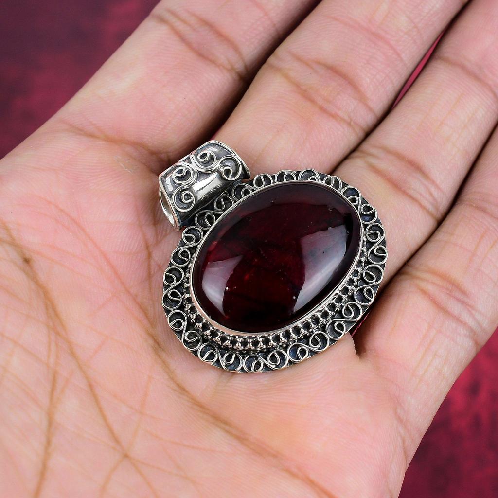 Red Flash Labradorite Pendant, 925 Solid Sterling Silver Pendant Handmade Gemstone Jewelry, Gifts For Wife Brand New Pendant