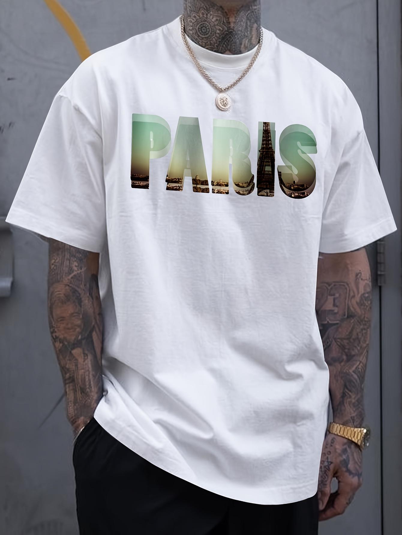 Mens Casual Paris Printed TShirt Eiffel Tower with Urban Landscape Design Breathable Summer Short Sleeves Regular Version S