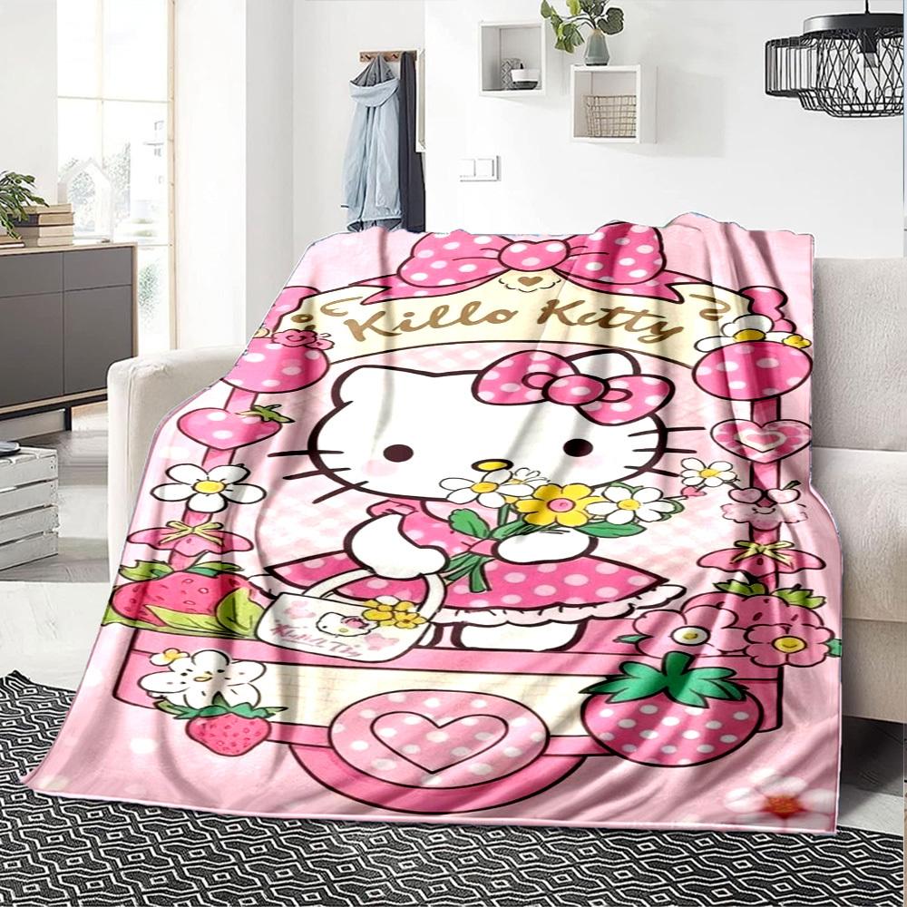 1pc Pink Kitty blanket Lightweight Flannel Throw for Sofa Bed Travel Camping Livingroom Office Couch Chair
