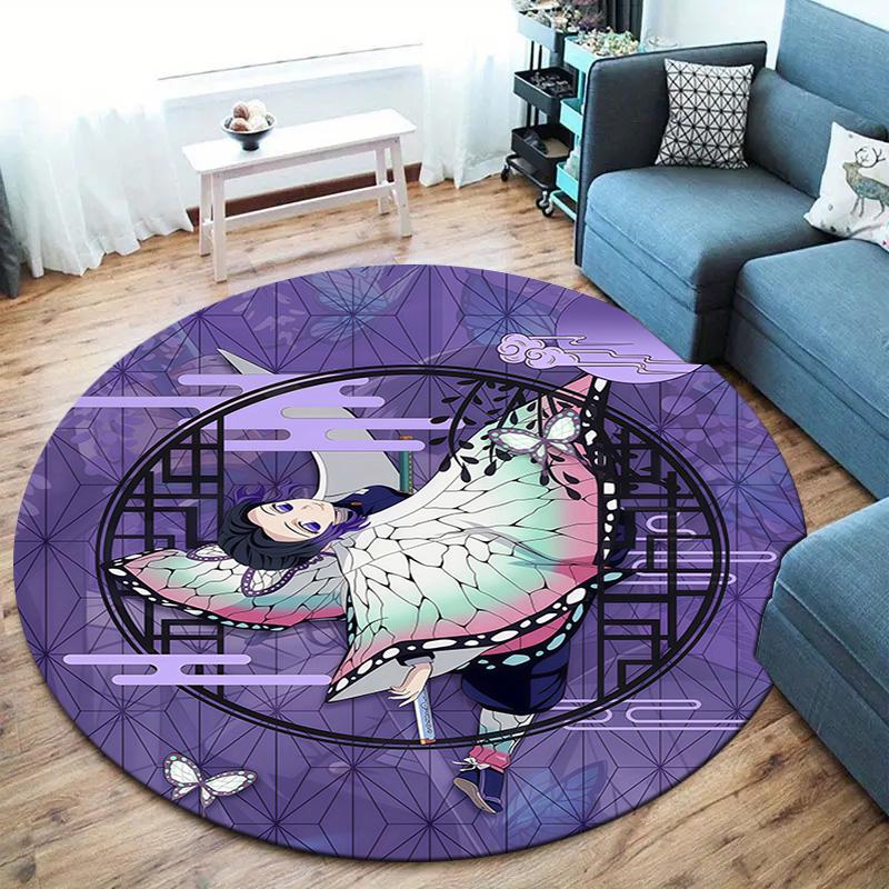 Demon Slayer Art Round Area Rug Carpet Rug For Living Room Bedroom Sofa Playroom Decor Nonslip Floor Mat