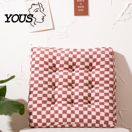 Comfortable Desk Chair Support Corduroy Square Pad, Checkerboard Office Cushion, Soft Cozy Seat Cushion for Floor, Reading Nook, Dining