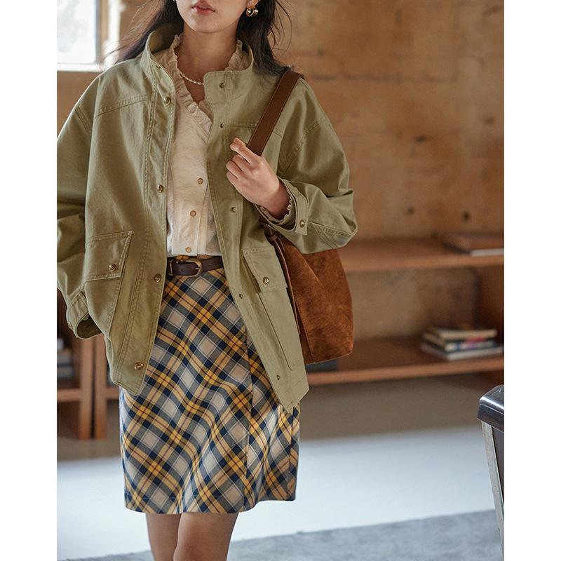 

Slither Women s Retro Stand-up Collar Workwear Jacket - Spring 2026 Style Extra Large зеленые хаки