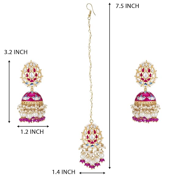 Traditional Gold Plated Jhumki Earrings with Maang Tikka Jewellery Set for Women Girls