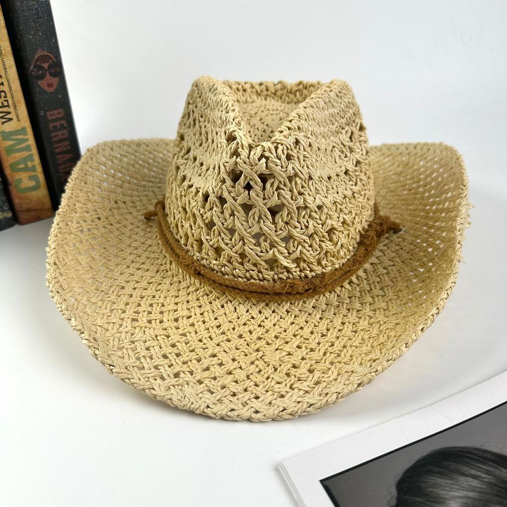 Europe, America, , Western Denim Handmade Straw Hat Top Hat Women'S Outdoor Seaside Beach Hat Sunscreen Sun Hat
