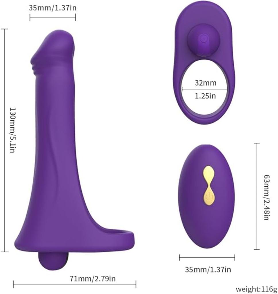 Dual Head Vibrating Dildo Penis Ring with Remote Penis Plug Vibrator, 10 Modes Female Clitoral G-spot Stimulator Adult Sex Toys