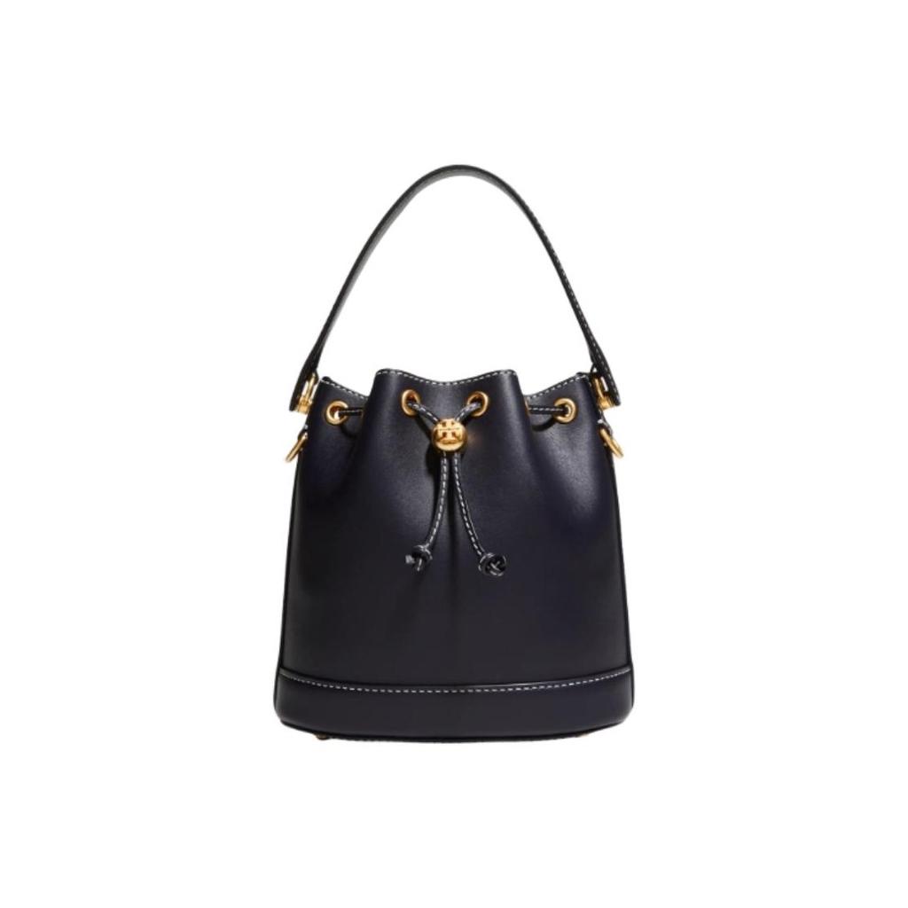 Tory Burch T Monogram Leather Bucket Bag Women Bags Navy-Blue Black Gold 80504-458