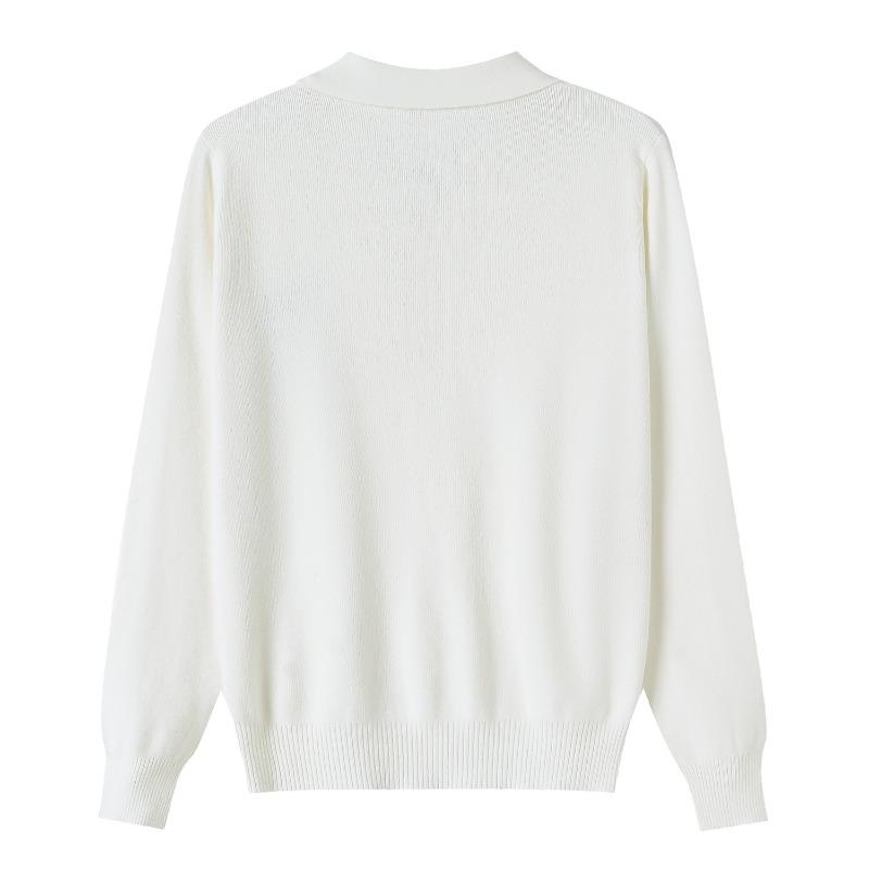 Spring and Autumn New Knitted Top Loose Lapel Bottom Shirt Thin Retro Embroidered Polo Neck Long Sleeve