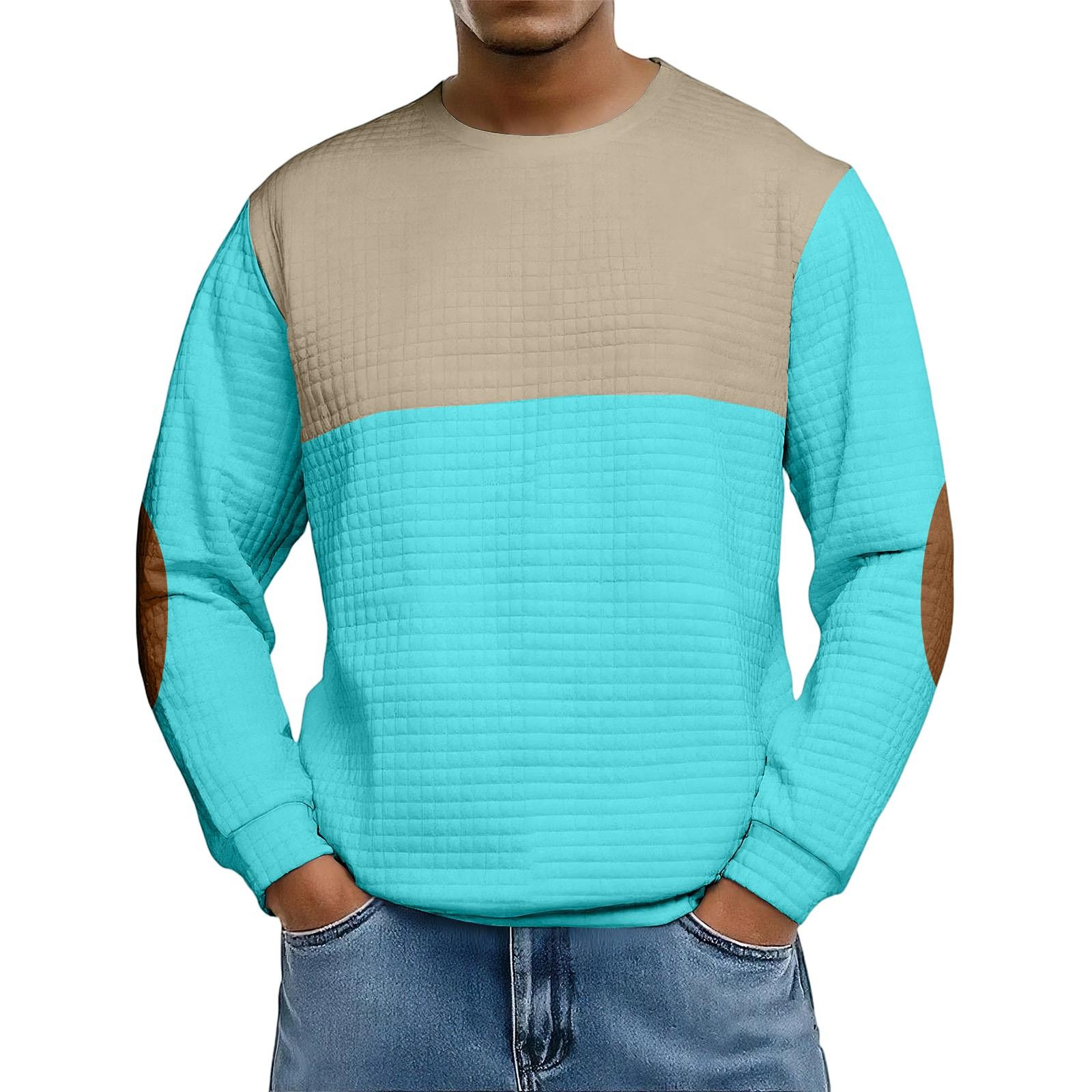 

Men s Loose-fitting Casual Waffle-weave Neck Long-sleeved Top M циан