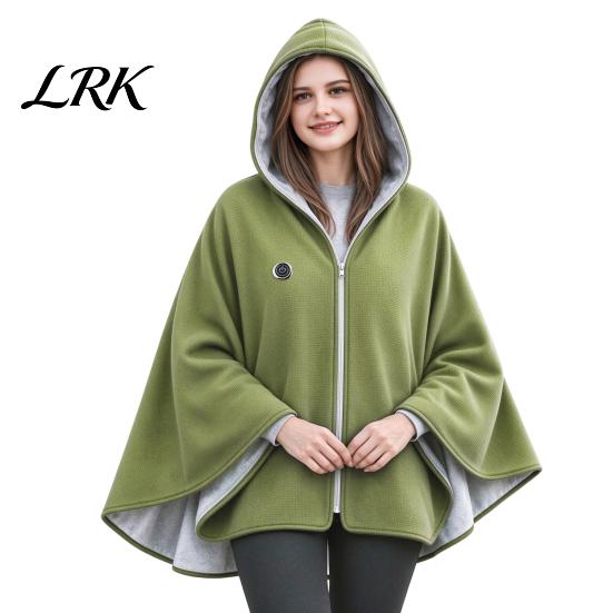 Beheizte Loungewear für Zuhause USB-Schal-Decke mit Kapuze, 3-stufig verstellbarer warmer Poncho, Tragbare Thermowickel für Damen, Reißverschluss vorne, Fleece, Büro