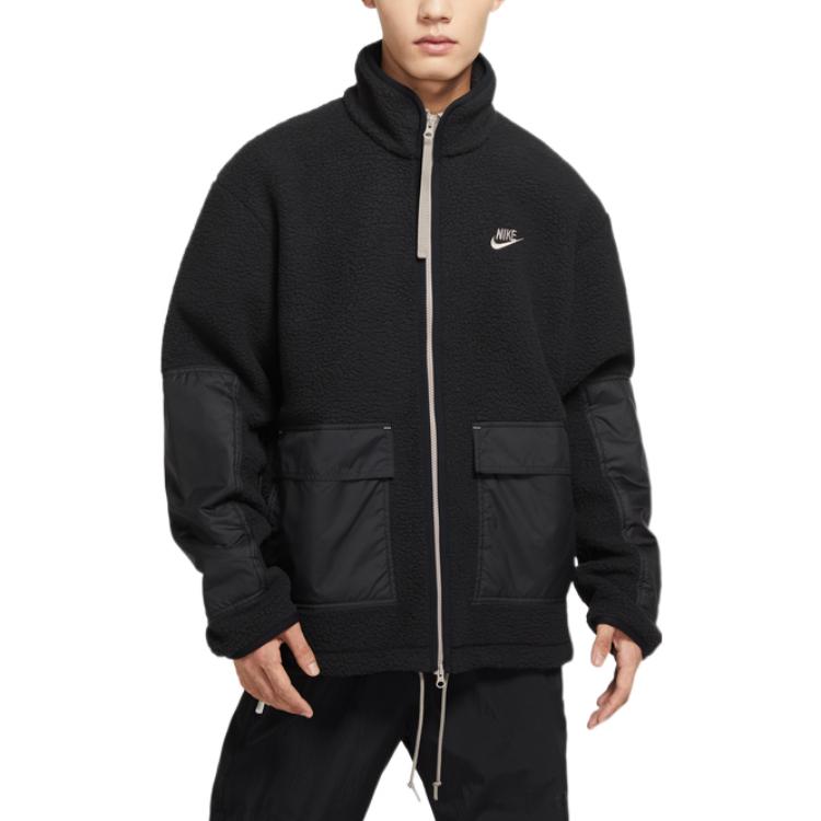 Nike Giacca Uomo con Colletto in Pile Ricamato con Logo a Contrasto Giacche Nero DV8183-010