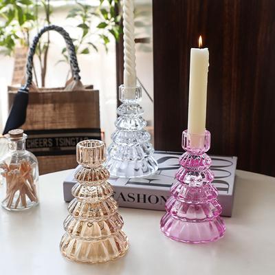 Modern Minimalist Glass Christmas Tree Candle Holder Ornament Christmas Decorations Festive Atmosphere Props Home Decor