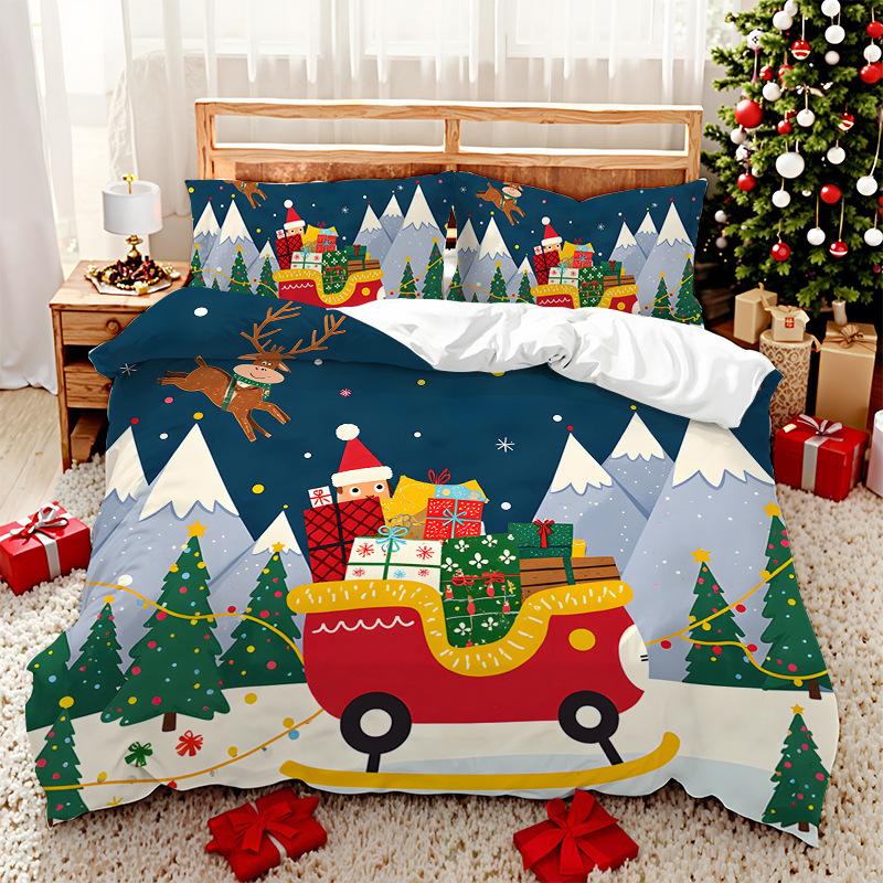 3D Digital Printed Bedding Two Or Three Piece Santa And Elk Polyester Quilt Cover
