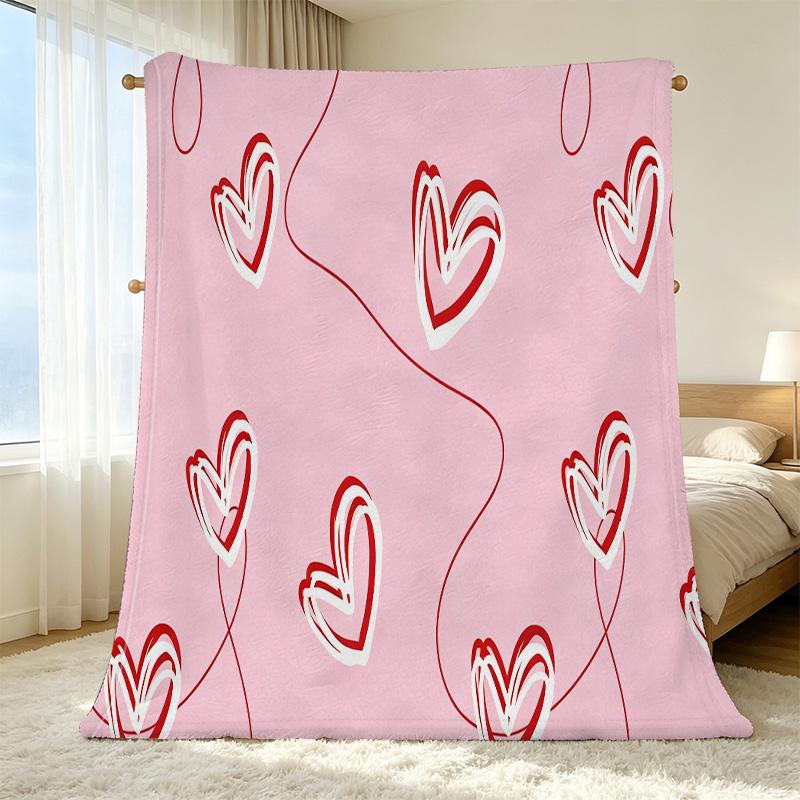 Ultra-Soft Lightweight Flannel Blanket - Heart Pattern Series, Warm Home Decor, Portable for Car, Ideal for Christmas & Halloween