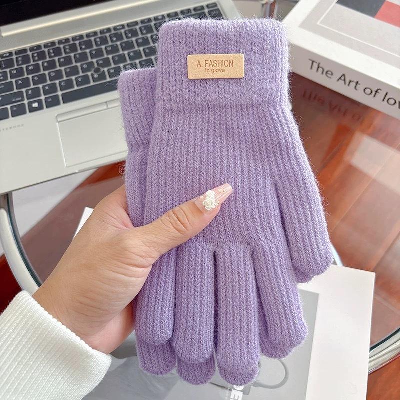 Atmosphere Solid Color Knitted Warm Gloves for Women In Autumn and Winter Korean Touch Screen New Student Versatile Anti Freeze Gloves