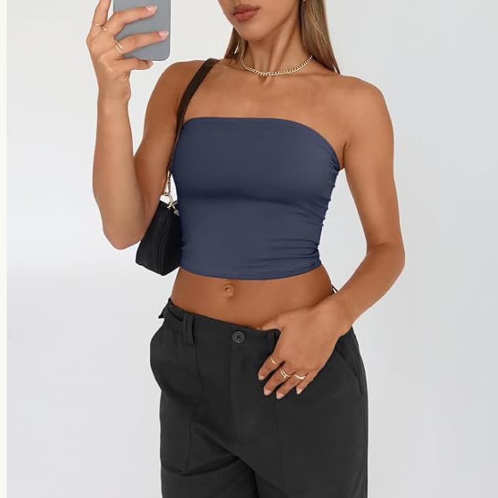 Strapless Tank Top Solid Color CropTops Women Summer Camis Casual Camisole Fashion Tube Female Sleeveless Cropped Y2K Clothes