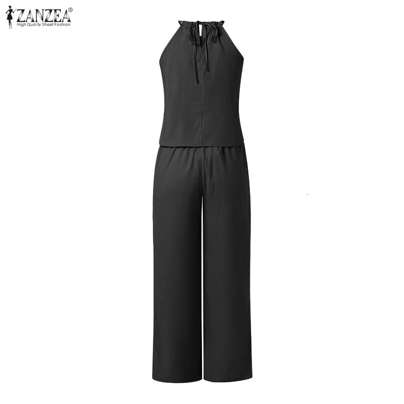 ZANZEA Women Sets Sleeveless Strap Irregular Tank Tops and Casual Pants Suits