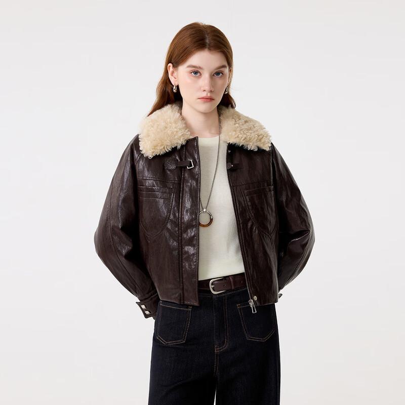 FivePlus Women's Biker Style PU Leather Down Jacket