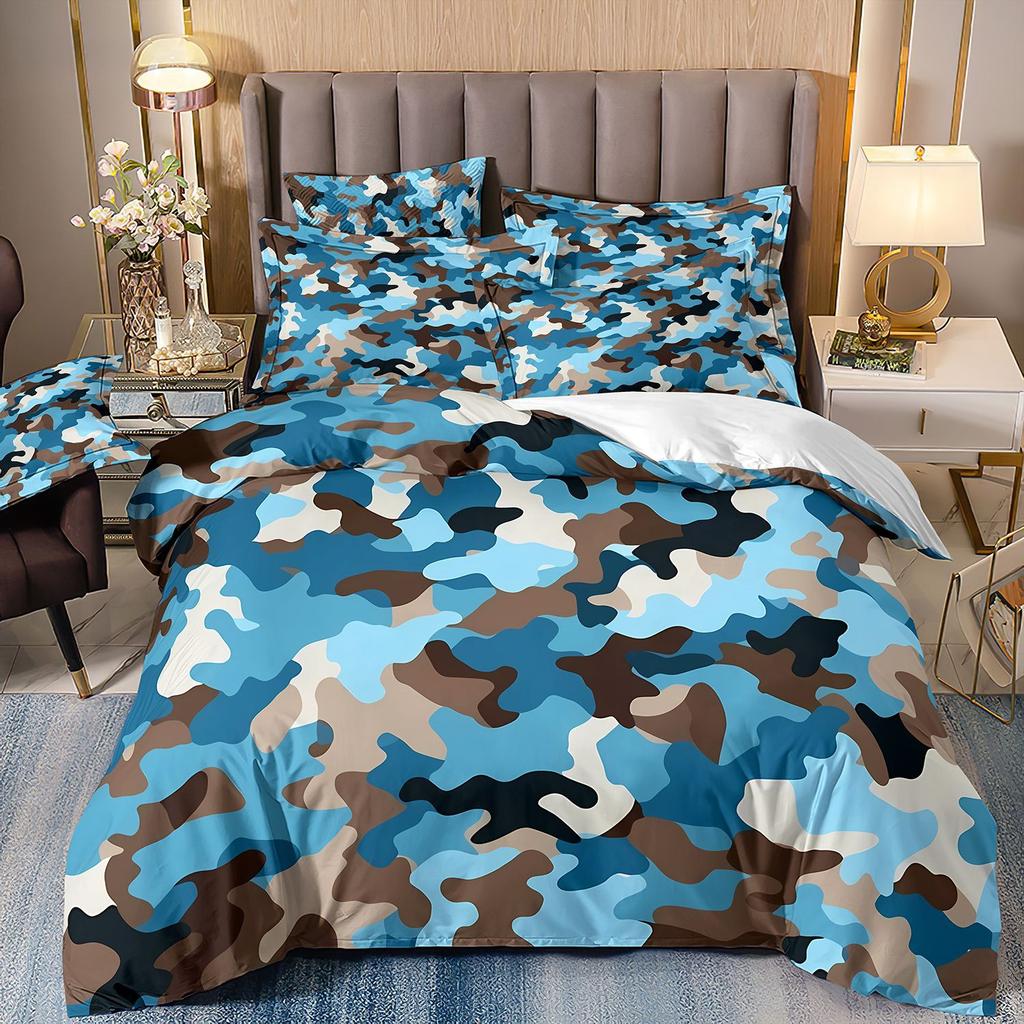 3D Three-Piece Camouflage Striped Quilt Cover Sheet Kit