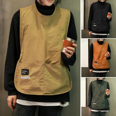 Nylon Apron Waterproof Stain-proof Casual Waistcoat Apron Solid Color Sleeveless Vest Workwear with Pockets for Kitchen Crafting
