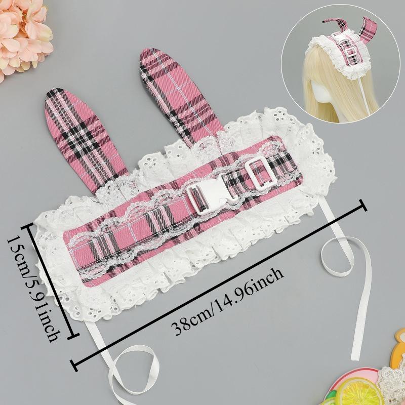 1Pcs Subculture Retro Plaid Buckle Headband Ancient Pastoral Lolita Lace Japanese Cat Ear Hearing Atmosphere Cute