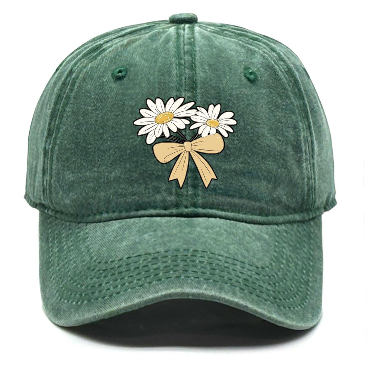 

Daisy Bowknot Print Snapback Baseball Hat, Flower Trucker Hat Sun Protective Solid Vintage Casual Adjustable Baseball Cap as the picture зелёный
