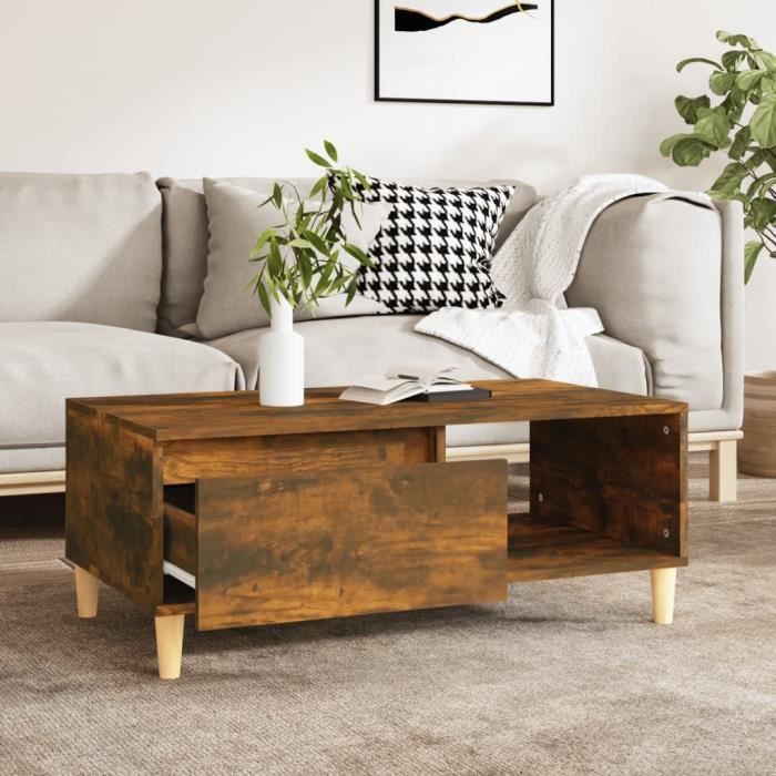821049 vidaXL Table basse Chêne fumé 90x50x36,5 cm Bois d'ingénierie