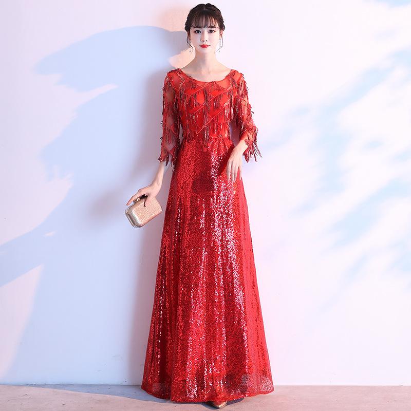Large Size Evening Dress Dress Women's New Fat Mm Temperament Thin Sequins Celebrity Host High-end Atmospheric Chorus Performance Clothes
