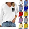 Women's Raglan Long Sleeve V-Neck T-Shirt Splicing Solid Color Casual Top Pullover V-Neck Pocket Bottoming Shirt