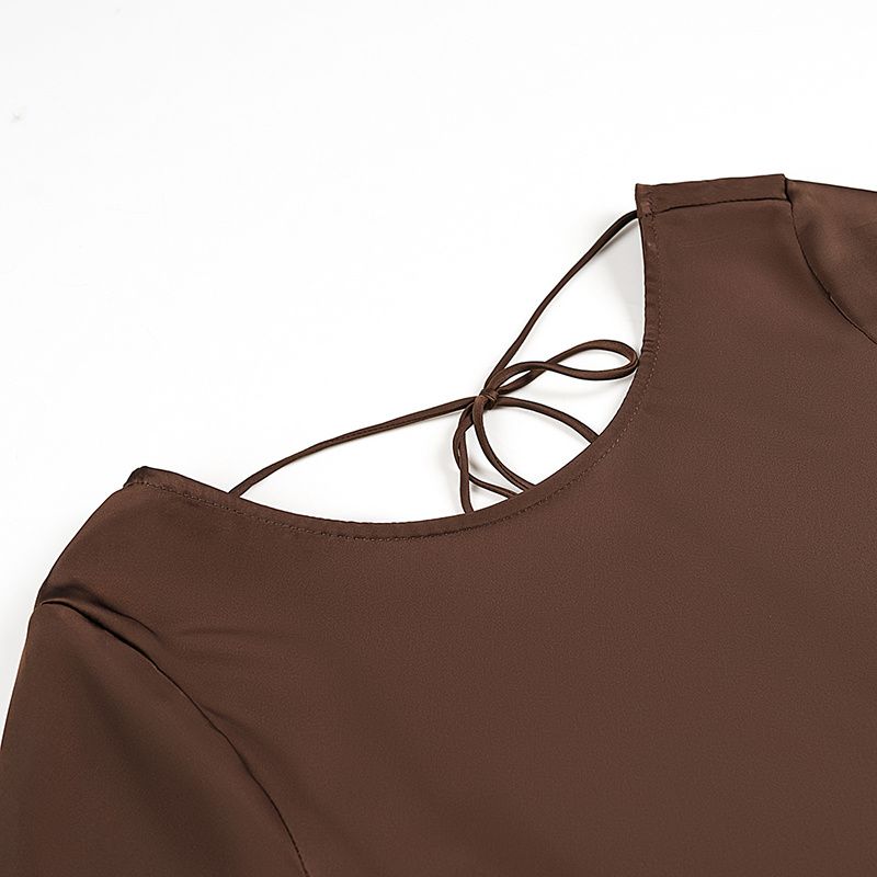 Kaslead New Arrival Women's Clothing Fashion Style Fashion Minimalist Back Tie-Neck Flared Sleeves Dress