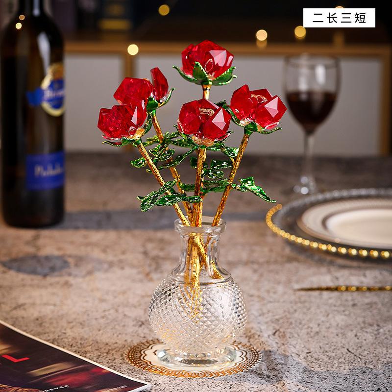 Mother's Day Crystal Crafts Rose Ornament Valentine's Day Girlfriend Wife Holiday Gifts Living Room Ornaments