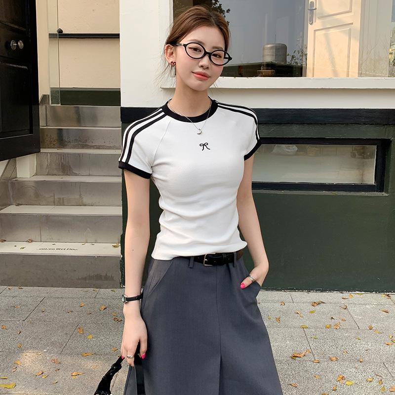 

Women s Summer Slim Fit Color Block Raglan Tee with Three Stripes and BM Lettering L