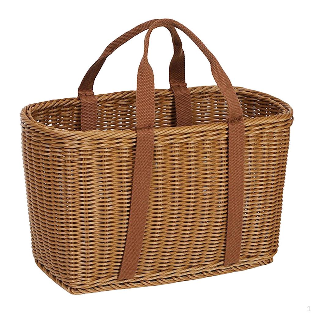 Hand Woven Basket Imitation Rattan Reusable Home Use Empty Picnic with Double Handles for