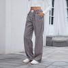 Women's Fashionable Checkered Elastic Waistband Loose Pocket Casual Pants