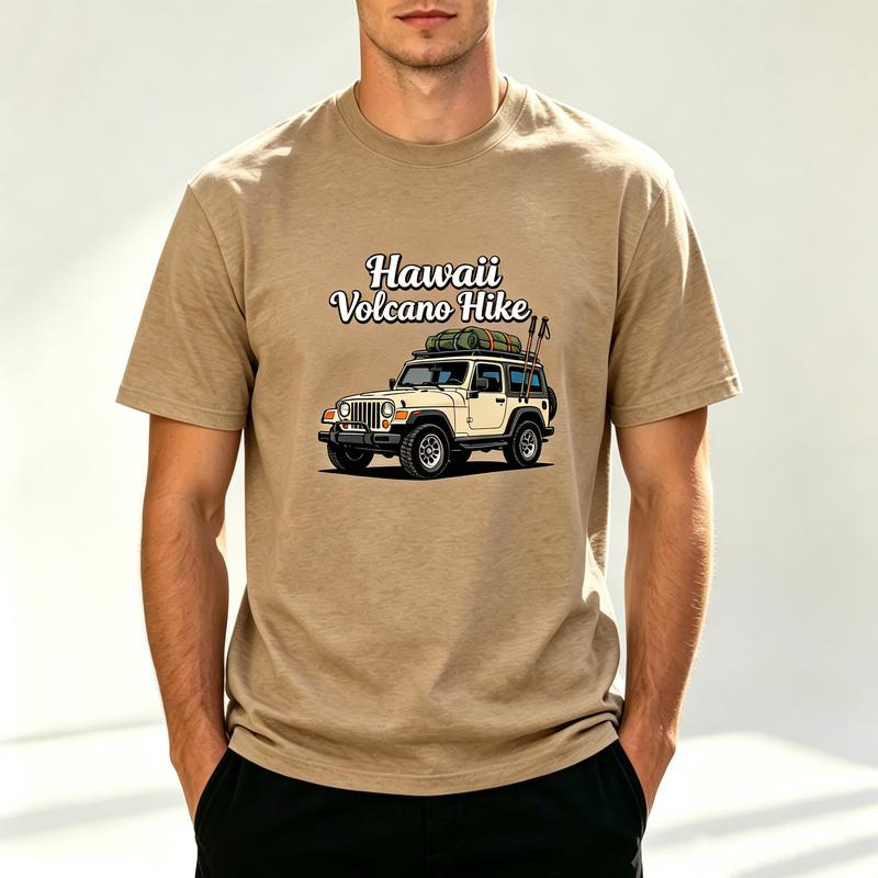 Hawaii Volcano Hike T Shirt Off Road Adventure Graphic Tee Retro Sunset Mountain Outdoor Cotton Short Sleeve for Unisex