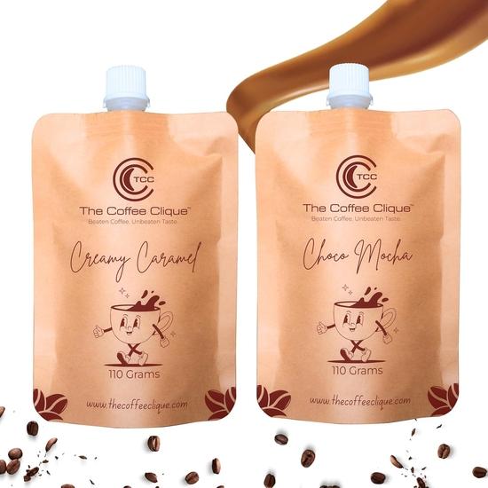 

The Coffee Clique | Creamy Caramel + Choco Mocha | Beaten Coffee Paste | Cafe Like Cappuccino At Home | 220 Grams