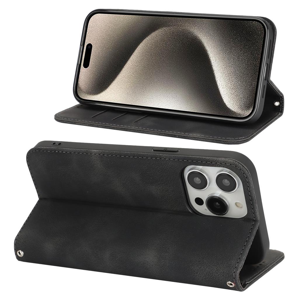 For iPhone 14 Pro Max Stand Case Magnetic Closure Skin Touch Leather Flip Phone Cover with Wallet